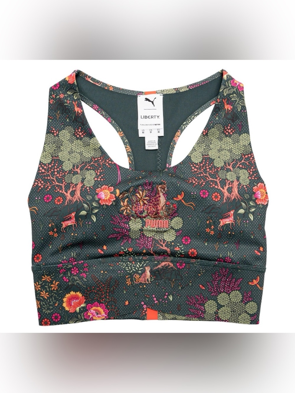PUMA X LIBERTY WOMEN FOREVER LUXE BRA (GREEN / GREEN GABLES / AOP)